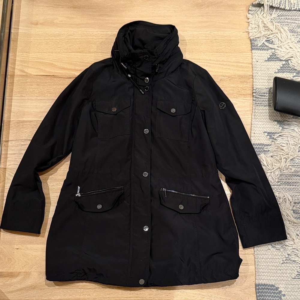 Michael Kors Women's Black Jacket - Medium with Hidden Hood